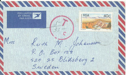 South Africa Underpaid Air Mail Cover With Postal Due T Sent To Sweden Single Franked - Cartas & Documentos