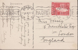 1938. ISLAND. 20 Aur GEYSIR On Ship Mail Post Card (Torsmörk) To London Cancelled Paq... () - JF366955 - Lettres & Documents