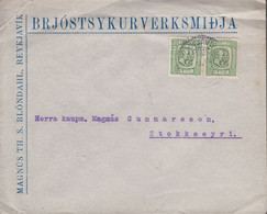 1915. ISLAND. Two Kings.__ Pair 5 Aur Green. Perf. 14x14½, Wm. Cross. On Very Interes... (Michel 79) - JF366984 - Brieven En Documenten