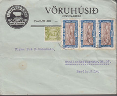 1930 ISLAND. 3x 10  AUR REYKJAVIK + 5 AUR Christian X To Berlin From REYKJAVIK. Adver... () - JF366987 - Storia Postale