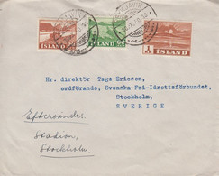 1950. ISLAND. Flock Of Sheep. 60 Aur. + 20 Aur Agriculture + 1 KR HEKLA. On Cover To ... (Michel 265+) - JF367013 - Lettres & Documents