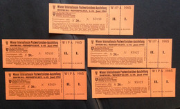 AUSTRIA,  «WIPA », 5 ORIGINAL ENTRANCE TICKETS, Vienna , 1965 - Other & Unclassified