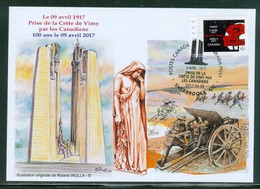 Vimy 9 Avril 1917 - 100 Ans / Years. Prise De La Crête De Vimy; Dessin M. Roland Irolla  Carte Maximum Card.(6343) - Cartes-maximum (CM)