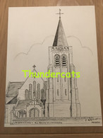 ORIGINELE GROTE TEKENING DOOR PAUL GHYSELEN GHIJSELEN 1990 LOMBARDSIJDE O L VROUW VISITATIEKERK - Dessins