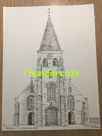 ORIGINELE GROTE TEKENING DOOR PAUL GHYSELEN GHIJSELEN 1992 BEERNEM ST AMANDUSKERK - Dessins