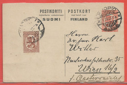 FINLANDE ENTIER POSTAL DE 1927 DE KUOPIO POUR VIENNE AUTRICHE - Postal Stationery