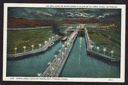 Delcampe - CANAL DE PANAMA: Vue De Nuit Sur Les écluses éclairées, Passage D'un Steamer Fumant. Cp Obl. En 1935 - Panama