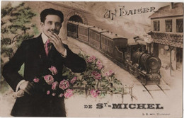 CPA Gare Train Un Baiser De Saint MICHEL écrite De PLESSIS 1912 Marseille Dans Le Texte - Gares - Avec Trains