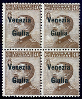 ITALY ITALIA VENEZIA GIULIA 1918-19 40 C. (Sass. 25) QUARTINA NUOVA INTEGRA ** OFFERTA - Venezia Giulia