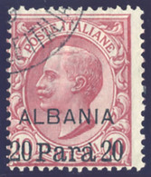 ITALIA UFFICI POSTALI IN ALBANIA 1907 20 P. (Sass. 8) USATO - Albanien