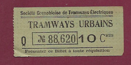 171020 - TICKET TRAMWAYS URBAINS Société Grenobloise De Tramways Electriques Q N°88,620 10 Cmes - Europe