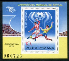 ROMANIA 1978 Football World Cup Imperforate Block MNH / **.  Michel Block 149 - Blocks & Kleinbögen