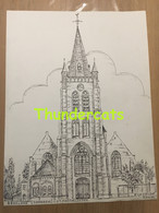 ORIGINELE GROTE TEKENING DOOR PAUL GHYSELEN GHIJSELEN 1991 BESELARE ZONNEBEKE ST MARTINUSKERK - Dessins