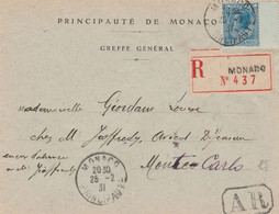 MONACO LETTRE RECOMMANDEE AVEC ACCUSE DE RECEPTION 1931 - Lettres & Documents