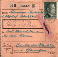 ! 1943 Hochdahl Bei Düsseldorf Nach Borka B. Altenburg, Paketkarte, Deutsches Reich, 3. Reich - Covers & Documents