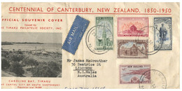 (S 22) New Zealand FDC - 1950 (posted To Australia) - Canterbury - Cartas & Documentos
