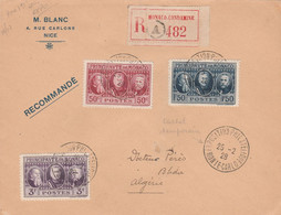 MONACO  LETTRE RECOMMANDEE POUR L'ALGERIE  CACHET EXPO PHILATELIQUE DE MONTE CARLO 1928 - Brieven En Documenten