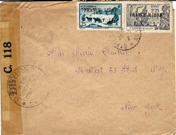 1942- Enveloppe  Affr. ST Pierre Et Miquelon   FRANCE LIBRE N°253 Et  282  Censure Américaine  DB / C. 118 - Storia Postale