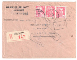 BRUNOY Seine Et Oise Lettre Recommandée AR Entête Mairie RETOUR à L'ENVOYEUR DECEDE 3F Gandon Yv 716 Ob 1946 - Covers & Documents