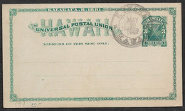 1892 HAWAII - 3c POSTAL STATIONERY CARD - KEKAHA MAY 20 - SMALL P.O CDS - Hawai