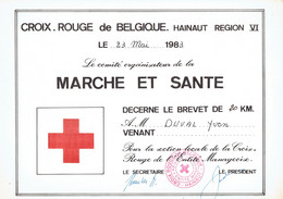 Ancien Brevet Marche Et Santé De La Croix Rouge De Belgique (Hainaut, Section Locale De Manage) (1983) - Diploma & School Reports