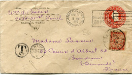 ETATS-UNIS ENTIER POSTAL DEPART SEATTLE APR 27 1920 AVEC CACHET "T N.Y. CENTIMES 30 E" PUIS TAXEE A L'ARRIVEE EN FRANCE - 1901-20