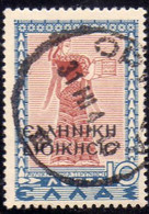 ALBANIA 1940 SOPRASTAMPATO  DI GRECIA OVERPRINTED GREECE L  10 LEPTA USATO USED OBLITERE' - Griechische Bes.: Albanien