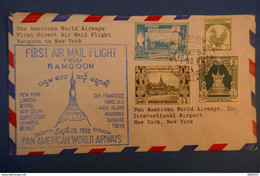 E4 BIRMANIE BELLE LETTRE 1953 BURMA IER VOL DIRECT RANGOON A NEW YORK. PAN AMERICAN AIRWAYS +BEL AFFRANCHISSEMENT. - Myanmar (Burma 1948-...)