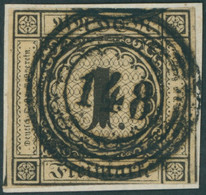 BADEN 1a BrfStk, 1851, 1 Kr. Schwarz Auf Sämisch, Zentrischer Nummernstempel 148, Unten Teils Etwas Angeschnitten Sonst  - Andere & Zonder Classificatie