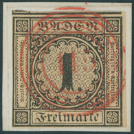 BADEN 1b BrfStk, 1851, 1 Kr. Schwarz Auf Braun Auf Briefstück (Marke Zur Kontrolle Gelöst Und Mit Falz Befestigt), Zentr - Andere & Zonder Classificatie