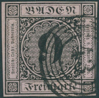BADEN 4a O, 1851, 9 Kr. Schwarz Auf Altrosa, Voll-breitrandig, Pracht, Gepr. Brettl, Mi. (200.-) - Andere & Zonder Classificatie