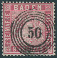 BADEN 12 O, 1861, 9 Kr. Karmin, Zentrischer Nummernstempel 50, Kabinett, Gepr. Grobe, Mi. (220.-) - Andere & Zonder Classificatie