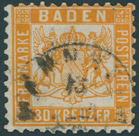 BADEN 22a O, 1862, 30 Kr. Lebhaftgelborange, Geprüft Brettl: Rechts Unten Leicht Repariert, Rechts Senkrechter Knick, Mi - Andere & Zonder Classificatie