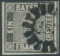 BAYERN 1IaPFI O, 1849, 1 Kr. Schwarzgrau, Platte 1, Mit Plattenfehler Zwei Waagerechte Weiße Kratzer Unten Durch FRANCO, - Andere & Zonder Classificatie