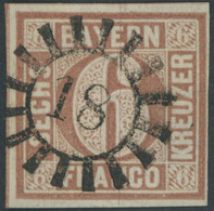 BAYERN 4I O, 1849, 6 Kr. Braunorange, Type I, MR-Stempel 18, Pracht, Gepr. Brettl, Mi. 300.- - Andere & Zonder Classificatie