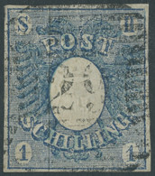 SCHLESWIG-HOLSTEIN 1a O, 1850, 1 S. Preußischblau Mit Zentrischem Nummernstempel 29 (PINNEBERG), Kleine Korrektur Im Rec - Schleswig-Holstein