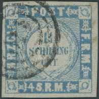 SCHLESWIG-HOLSTEIN 5II O, 1864, 11/4 S. Grauultramarin Weit Gewellter Grund, Nummernstempel 170, Leichte Waagerechte Pap - Schleswig-Holstein