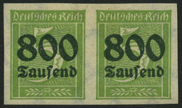 Dt. Reich 301U Paar *, 1923, 800 Tsd. Auf 5 Pf. Gelblichgrün, Ungezähnt Im Waagerechten Paar, Falzrest, Pracht, Signiert - Ongebruikt