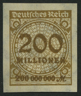 Dt. Reich 323AUHT **, 1923, 200 Mio. M. Ockerbraun, Ungezähnt, Mit Sprung In Der Rosette, Pracht - Ongebruikt