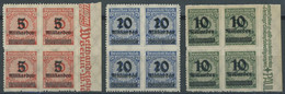 Dt. Reich 334-36B VB **, 1923, 5 Mrd. Auf 10 Mio. M. - 10 Mrd. Auf 50 Mio. M., Durchstochen, In Viererblocks, Postfrisch - Ongebruikt