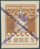 GRÖNLAND - PAKKE-PORTO 2 BrfStk, 1910, 5 Ø Rötlichbraun Auf Knappem Paketkartenabschnitt, Rechte Zahnreihe Unten Teils E - Spoorwegzegels