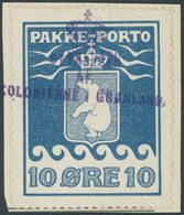 GRÖNLAND - PAKKE-PORTO 3 BrfStk, 1910, 10 Ø Blau Auf Knappem Paketkartenabschnitt, Violetter Kronenstempel, Pracht, Mi ( - Spoorwegzegels