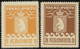 GRÖNLAND - PAKKE-PORTO 11/2A **, 1930, 1 Kr. Gelb Und 3 Kr. Braun, Gezähnt L 111/4, Postfrisch, 2 Prachtwerte, Mi. 260.- - Spoorwegzegels