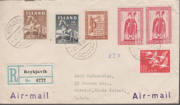 1959. ISLAND. SKÁLHOLT 2 Ex. 0,75 + 0,25 + Horse + 10 Kr. + 1,50 Kr. On Reg-cover To ... (Michel 300+) - JF367018 - Covers & Documents