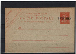 LRDR15- EP CARTE POSTALE SEMEUSE CAMEE 30c SPECIMEN COTE 110 EUR - Specimen