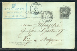 Entier Postal Type Sage De Yvetot Pour La Belgique En 1885 - O 91 - Prix Fixe !!! - Standard Postcards & Stamped On Demand (before 1995)