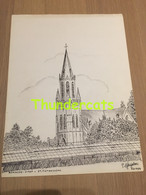 ORIGINELE GROTE TEKENING DOOR PAUL GHYSELEN GHIJSELEN 1989 KOKSIJDE DORP ST PIETERSKERK - Dessins