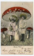 Enfants Sous Un Gros Champignon.carte écrite En 1906. - Mushrooms