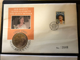 Isle Of Man £5 Coin To Celebrate Queen Mother's 90th Birthday With FDC, Limited Edition - Eiland Man