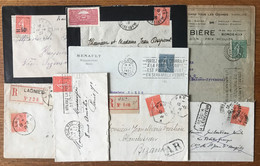 France Lot De 8 Lettres Avec Semeuses Lignées - (C1819) - 1921-1960: Modern Tijdperk